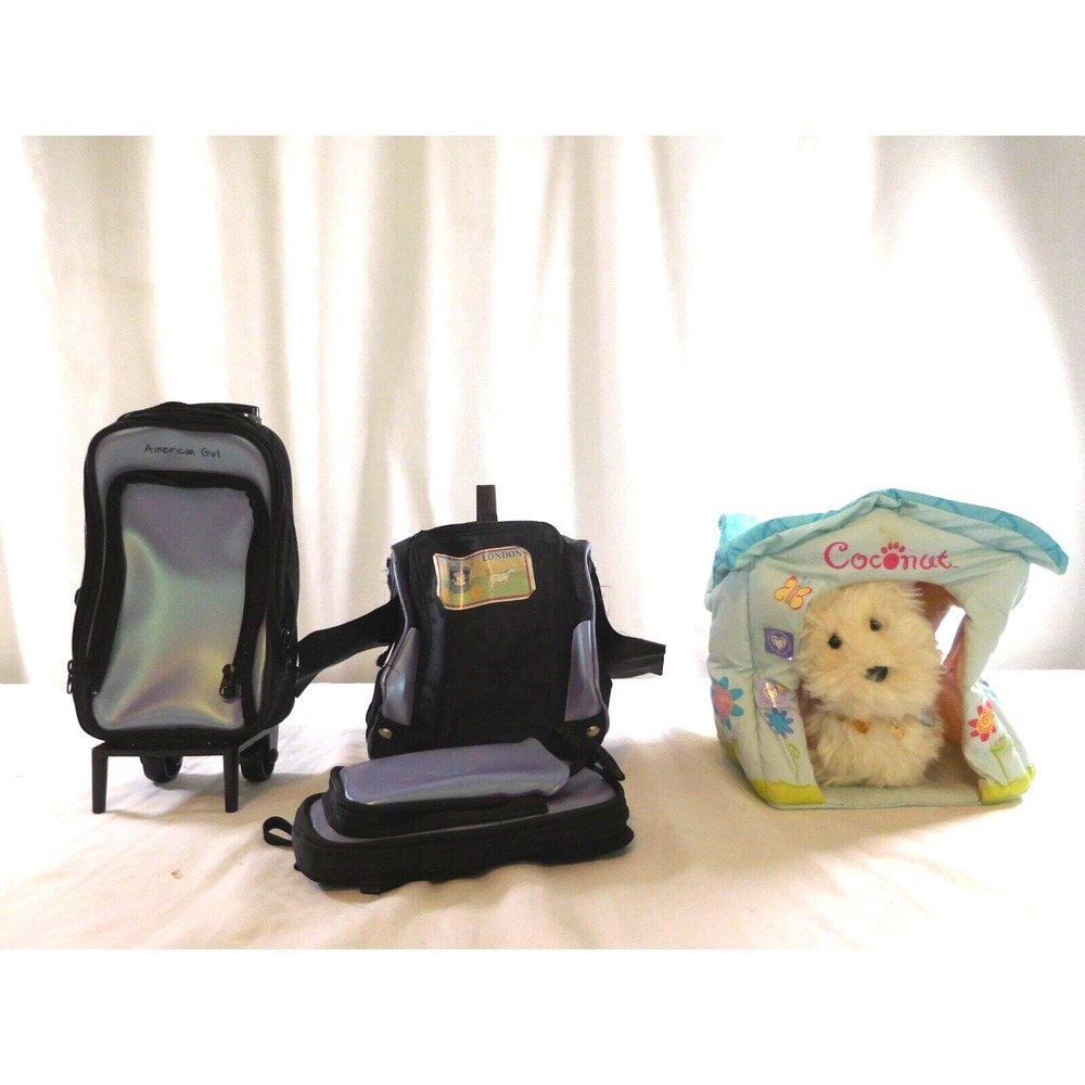 American Girl Doll Sized Luggage Lavender Rolled Suitcase + Backpack + Coconut D